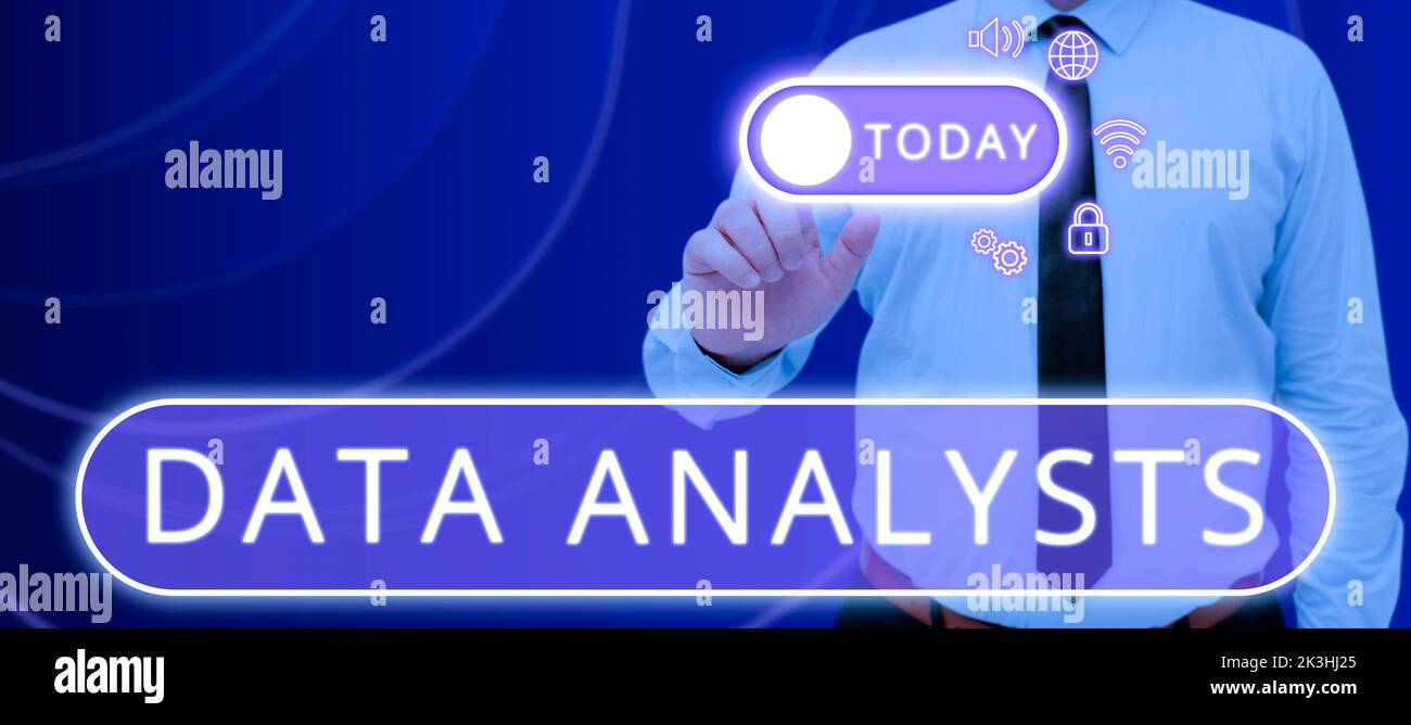 Conceptual display Data Analysts. Concept meaning Programmer Design and Create Report Identifies patterns Stock Photo