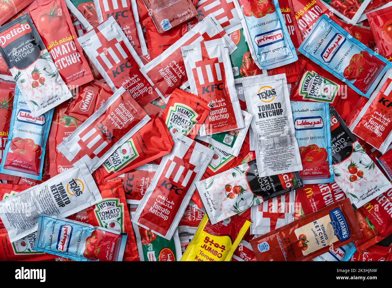 Doha, Qatar September 27, 2022 Various brands of tomato ketchup