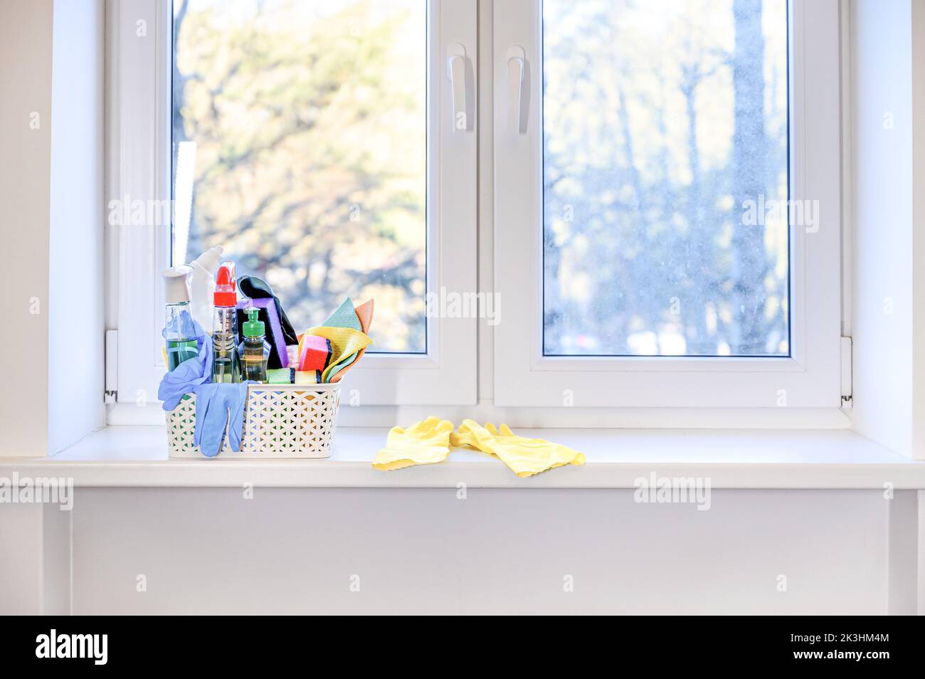 Detergent for washing windows. Washing glass on windows with a