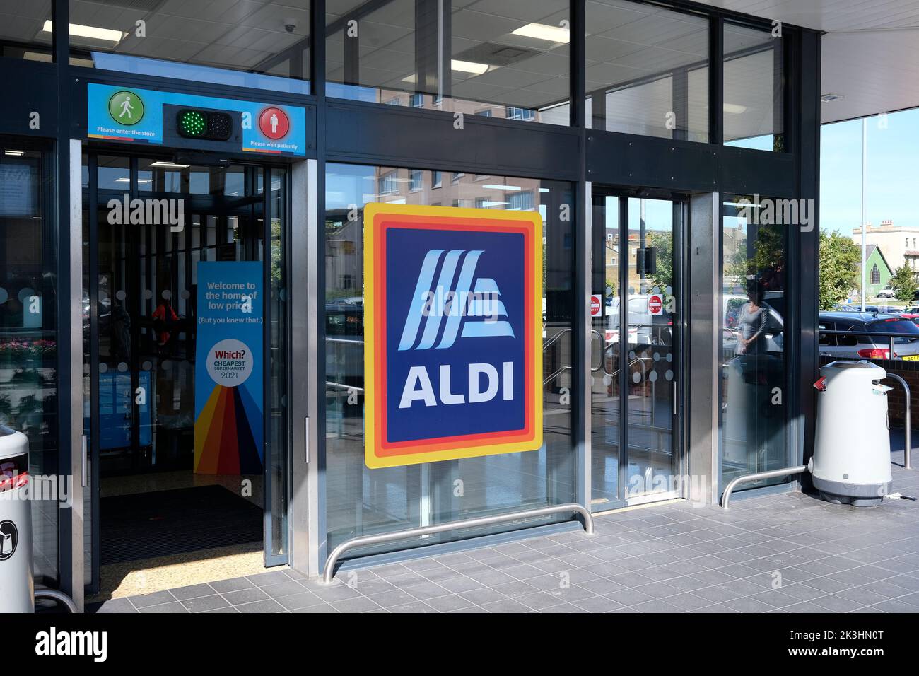 front entrance of aldi supermarket,herne bay,kent,uk september 2022