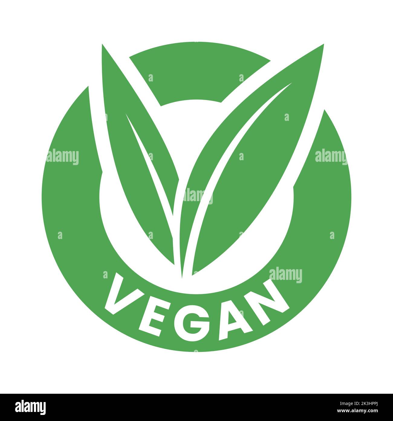 Vegan Round Icon with Green Leaves isolated on a White Background Stock ...