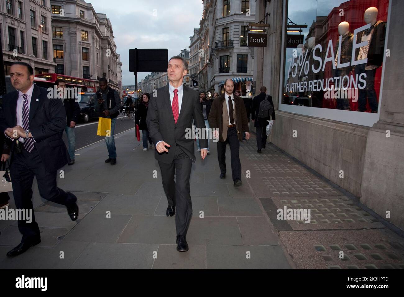 Former Norwegian Prime Minister Jens Stoltenberg, on Regent Street, where Norges Bank purchased a 150-year lease on 25% in The Crown Estate's property. Stock Photo