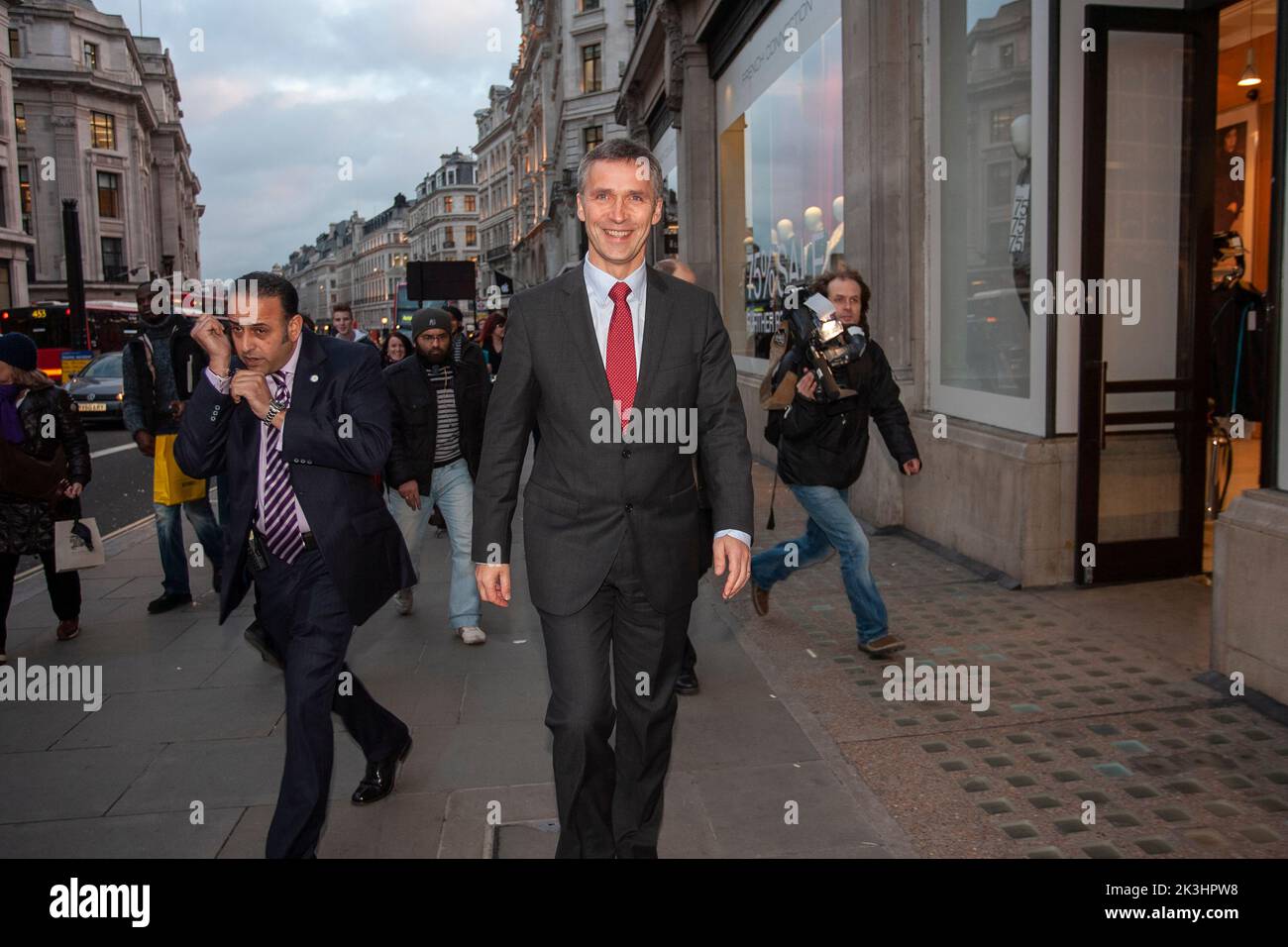 Former Norwegian Prime Minister Jens Stoltenberg, on Regent Street, where Norges Bank purchased a 150-year lease on 25% in The Crown Estate's property. Stock Photo