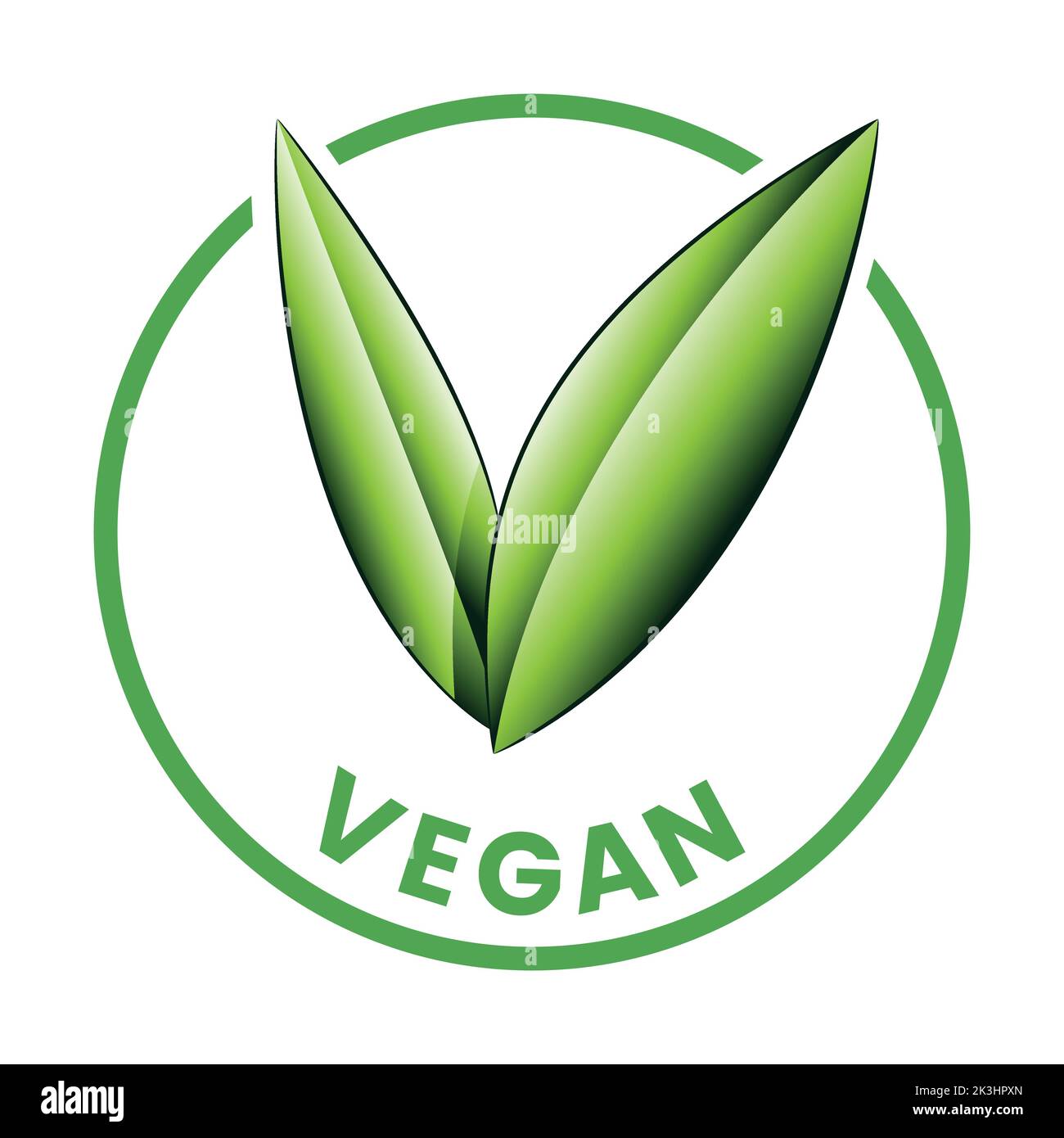 Vegan Round Icon with Shaded Green Leaves isolated on a White ...
