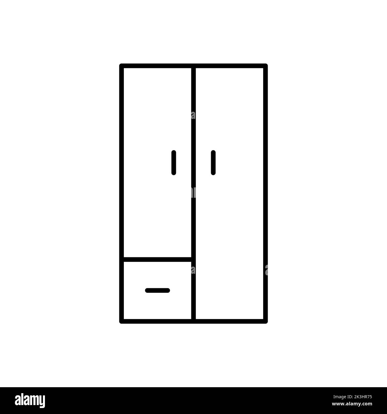 Simple wardrobe outline vector black icon. EPS10.. Bedroom closet illustration.. Double door closet. House organization. Decoration or design room... Stock Photo