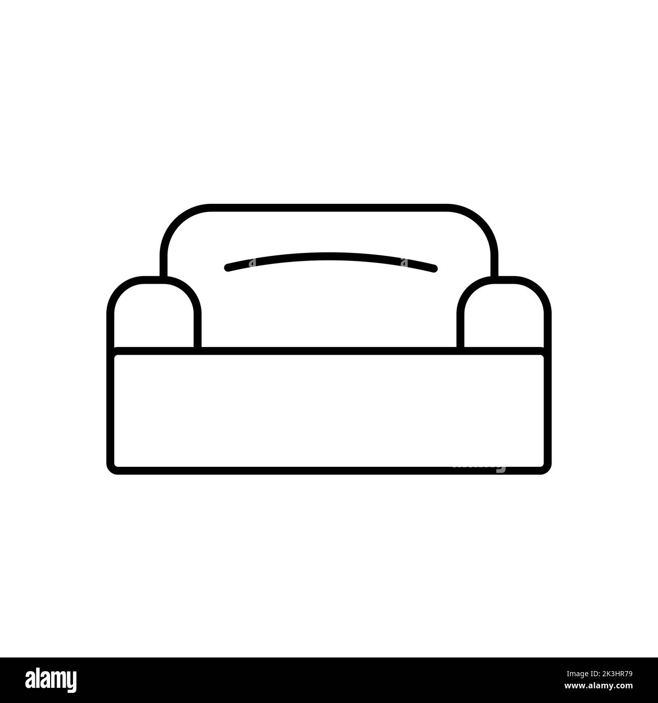 Simple sofa outline vector black icon. EPS 10..... Living room furniture symbol. Modern couch sign.. Line llustration.. Soft sofas logotype on white. Stock Photo