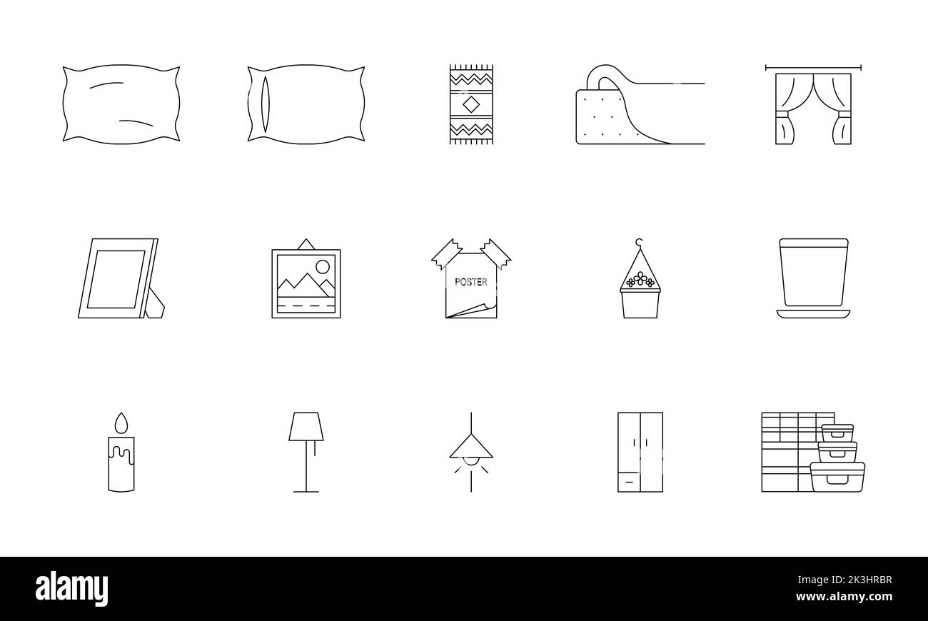 Home, living room and bedroom accessories. EPS 10. Furniture vector illustration. Bed linen icons... Interior symbols... Lighting for hom interior.... Stock Photo