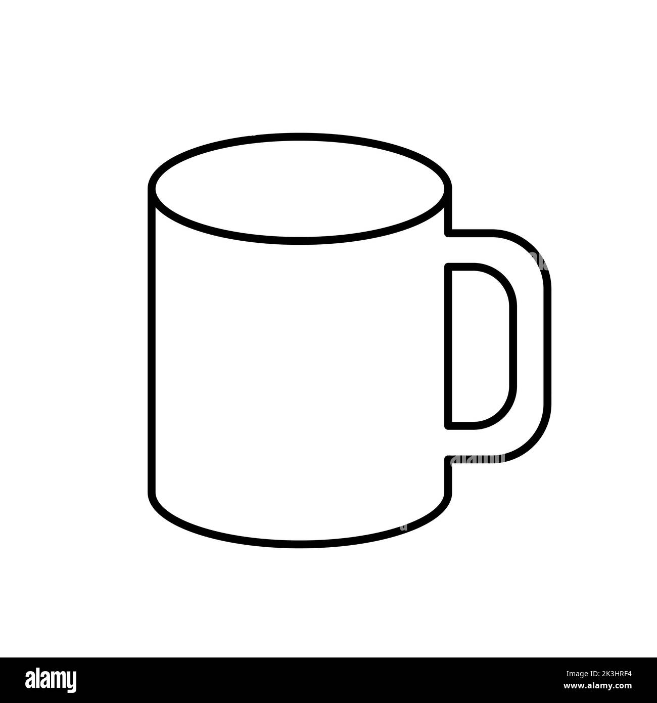 Classic mug outline vector black icon. EPS 10..... Isolated simple illustration. Cup symbol on white. Mugs for tee, cofe. Suitable for cafes teahouses Stock Photo