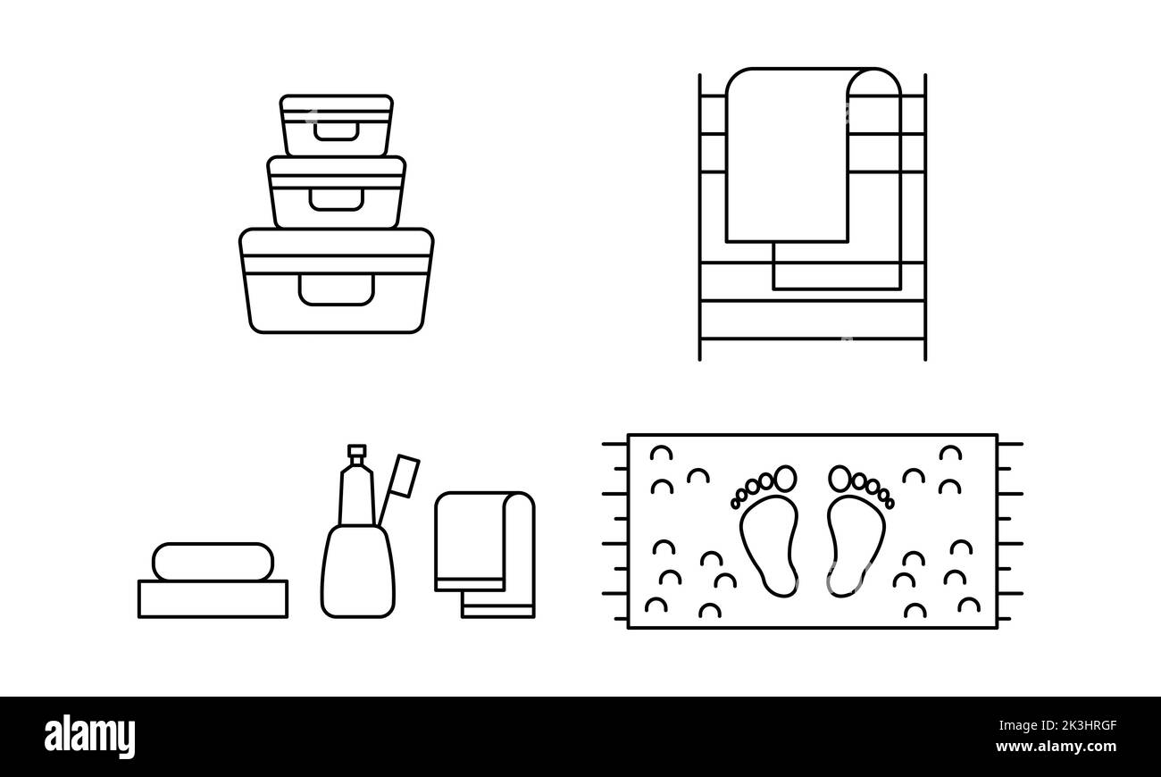 Bathroom accessories outline vector icon. EPS 10.. Toothpaste
