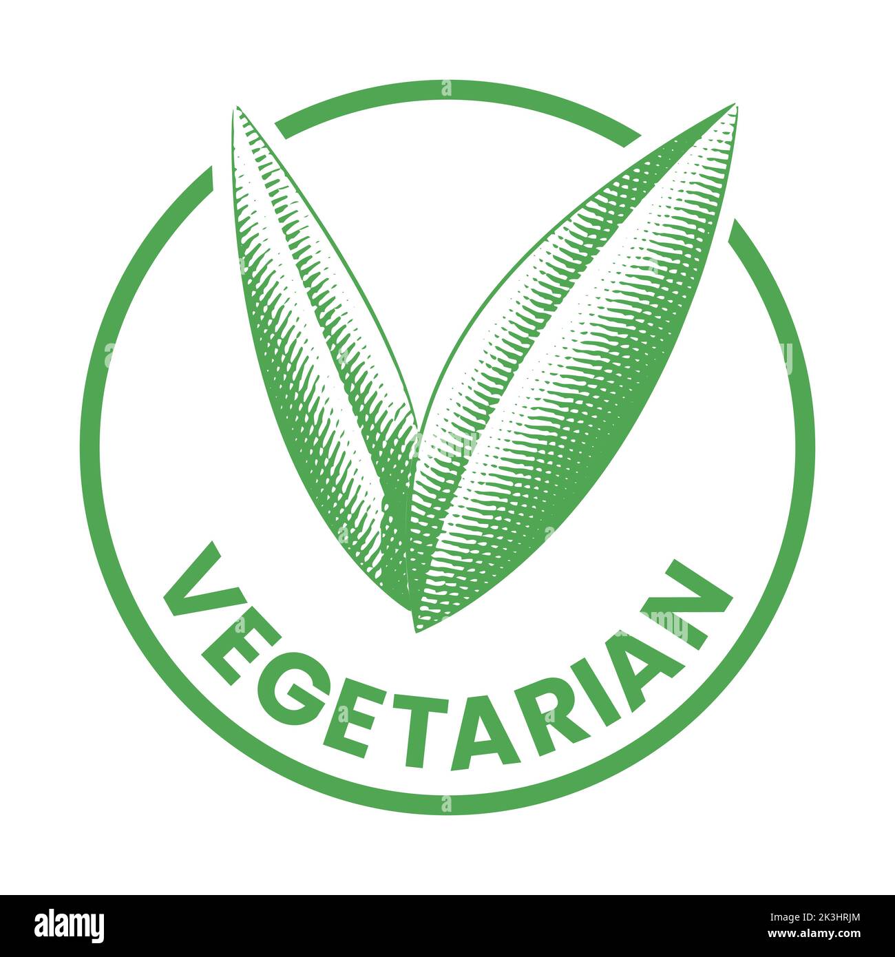 Vegetarian Round Icon with Engraved Green Leaves isolated on a White ...