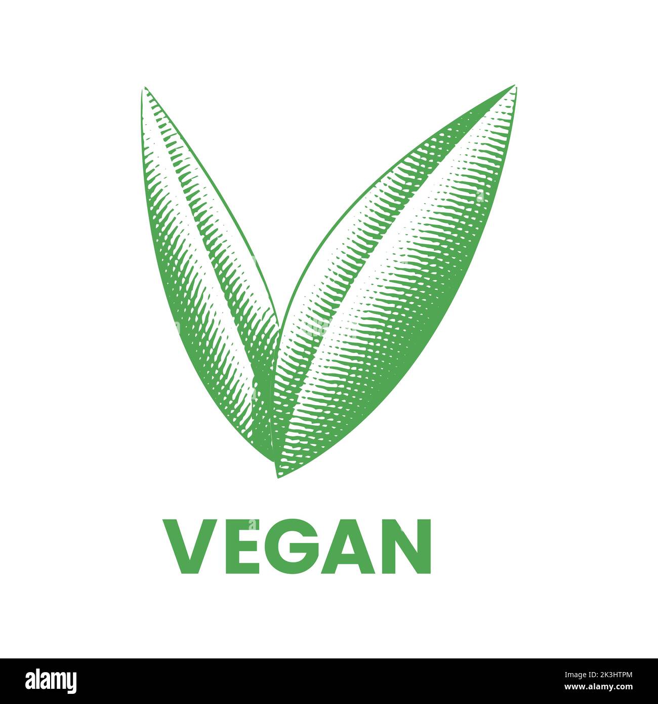 Vegan Icon with Engraved Green Leaves isolated on a White Background ...