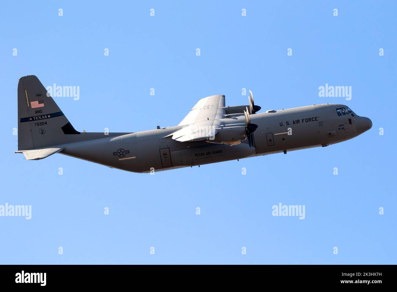 US Air Force Lockheed Martin C-130J-30 Hercules from the Texas Air National Guard 181st Airlift Squadron in flight. The Netherlands - September 17, 20 Stock Photo