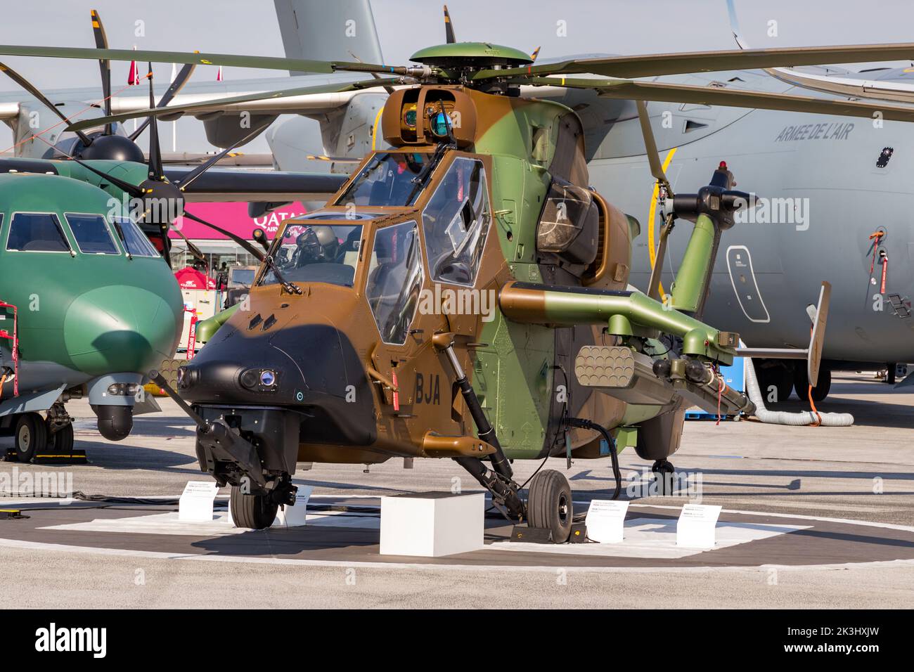 French Army Eurocopter Airbus EC-665 Tiger attack helicopter at the Paris Air Show. France - June 6, 2017 Stock Photo