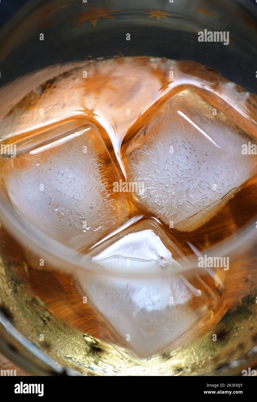 Close-up top view of iced whisky Stock Photo