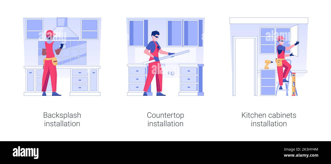 Kitchen works isolated concept vector illustration set. Backsplash