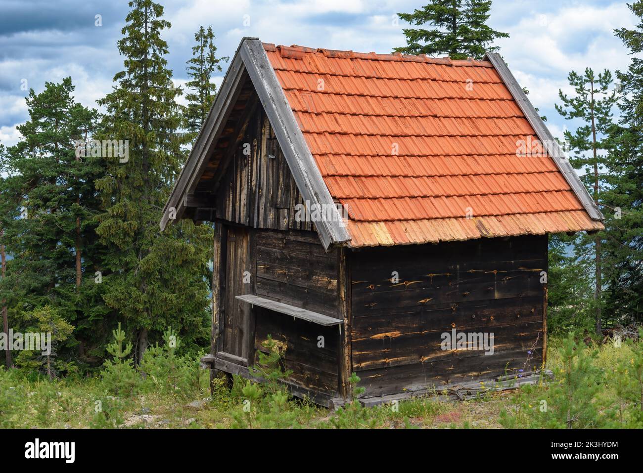 Wooden mountain cottage on Zlatibor, selective focus Stock Photo