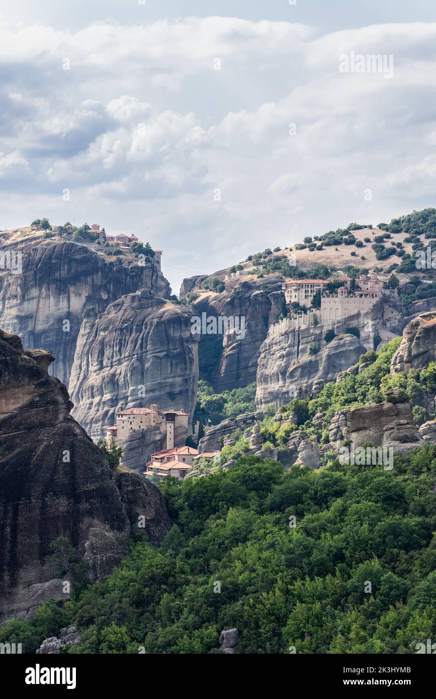 Vertical photo of Monasteries of Meteora on top of these rocks make up ...