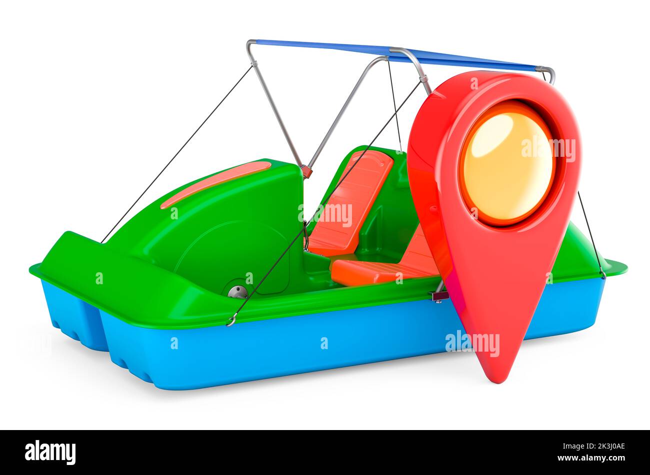 Paddle boat with map pointer, 3D rendering isolated on white background Stock Photo