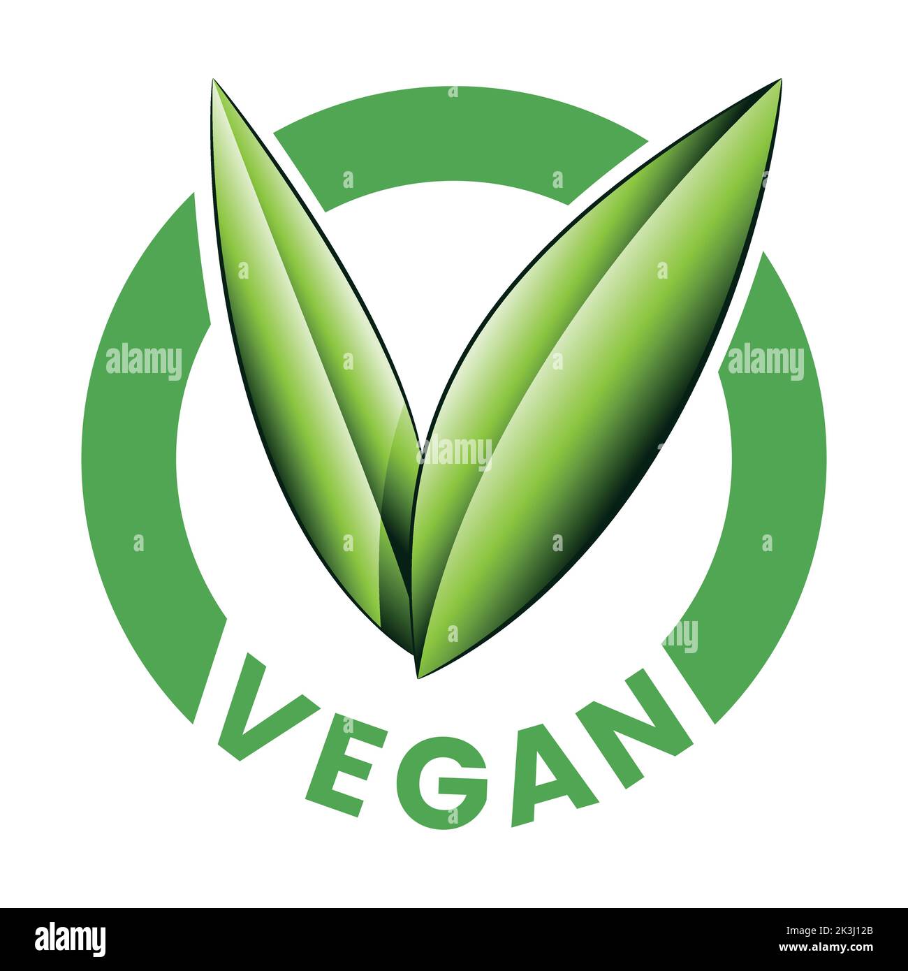 Vegan Round Icon with Shaded Green Leaves isolated on a White ...