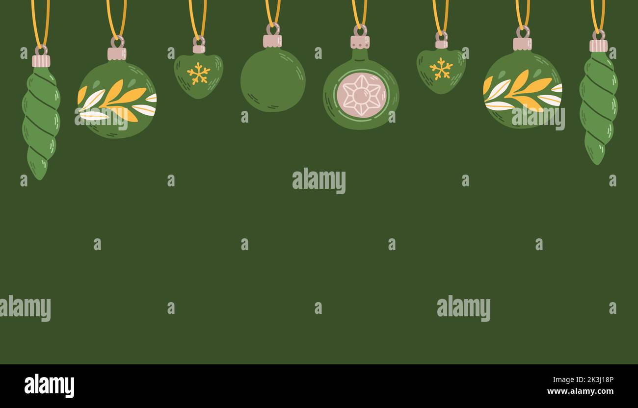 Hanging Christmas balls with ornaments flat vector Stock Vector