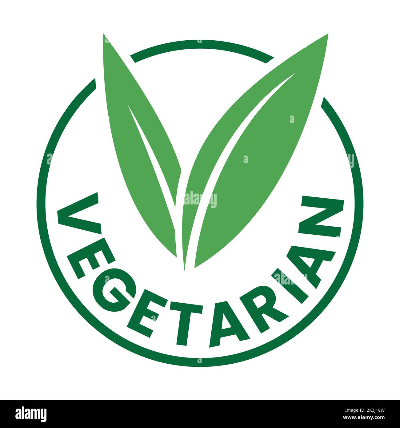 Vegetarian Round Icon with Green Leaves isolated on a White Background ...