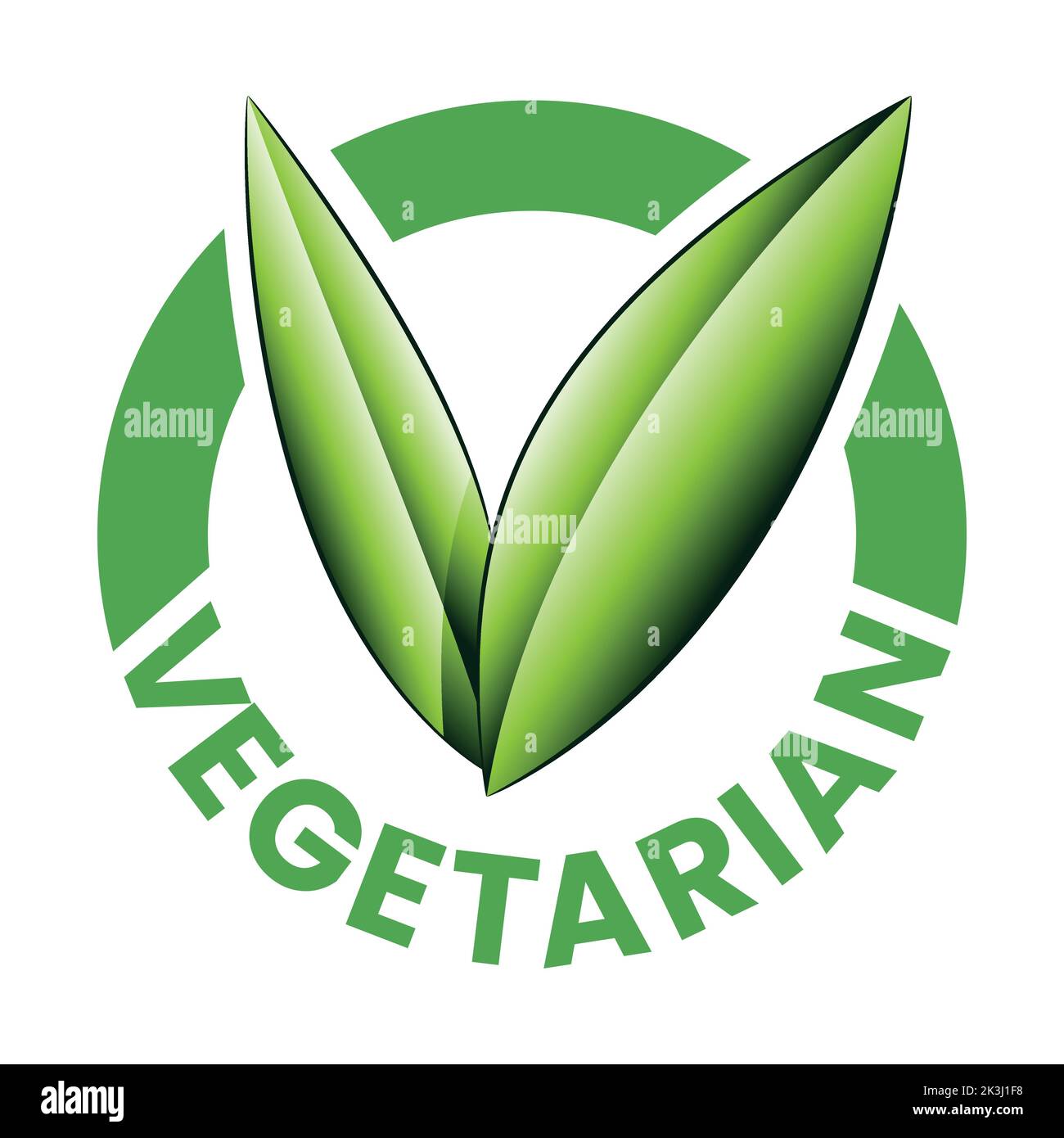Vegetarian Round Icon with Shaded Green Leaves isolated on a White ...