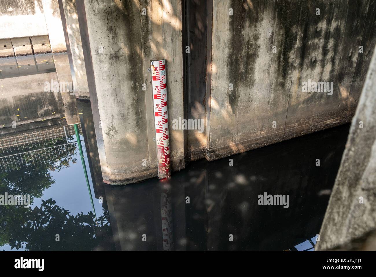 water level indicator It is attached to the wall of the floodgate Stock ...