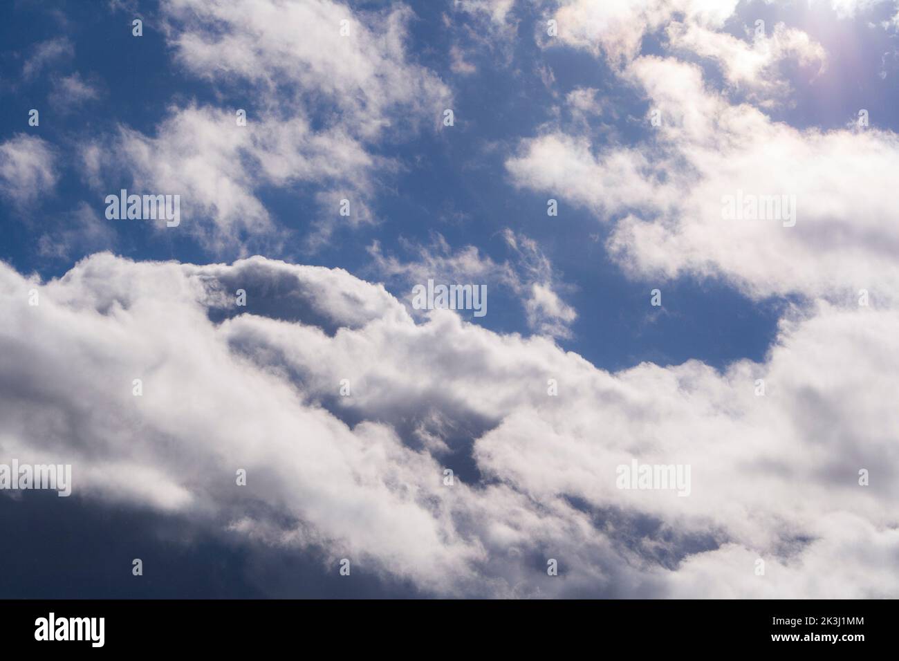 Clouds in sky. White clouds in summer. Summer weather. Celestial landscape. Stock Photo