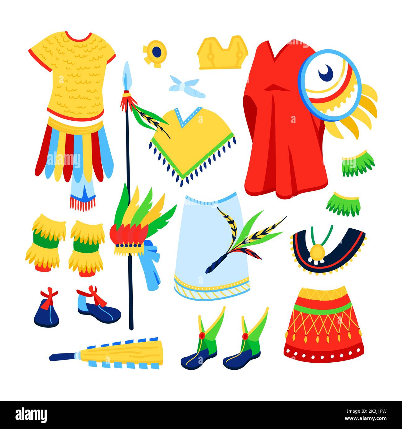 Clothing of the ancient Mayans - flat design style illustration set Stock Vector