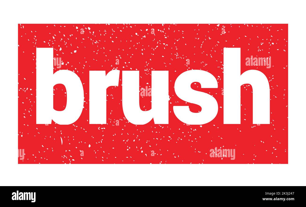 brush text written on red grungy stamp sign. Stock Photo