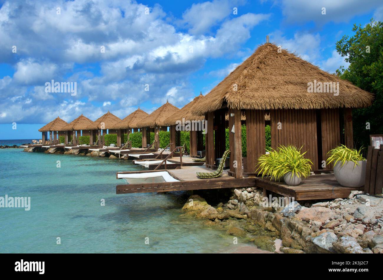 Aruba beach flamingo island august 2022 - beach huts - renaissance hotels  Aruba Cabanas Stock Photo
