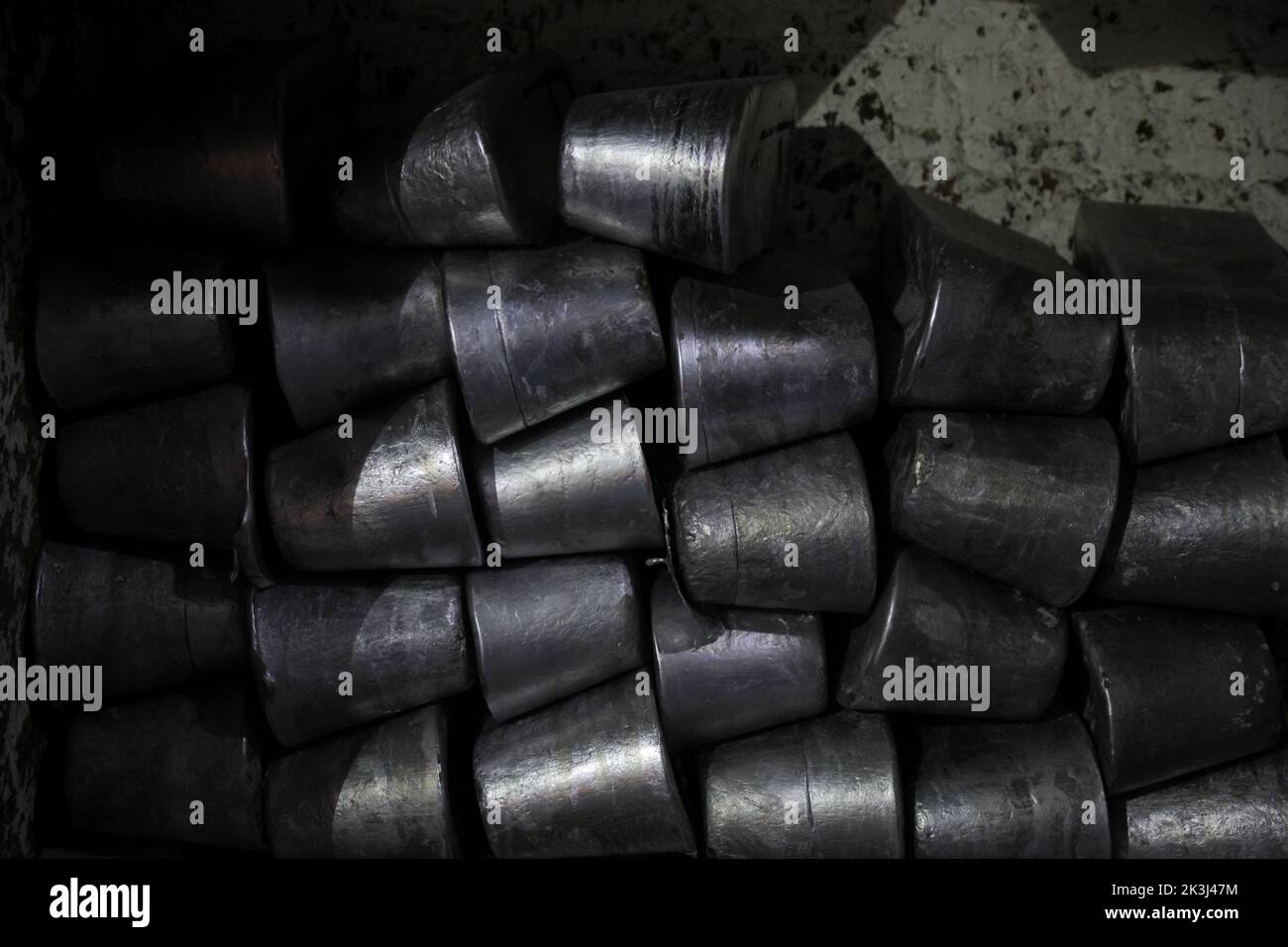 Recycled aluminum ingots are stacked at Mitchell Aerospace, Inc., a manufacturer of light alloy sand castings for the aerospace industry, in Montreal, Quebec, Canada September 9, 2022.  REUTERS/Christinne Muschi Stock Photo