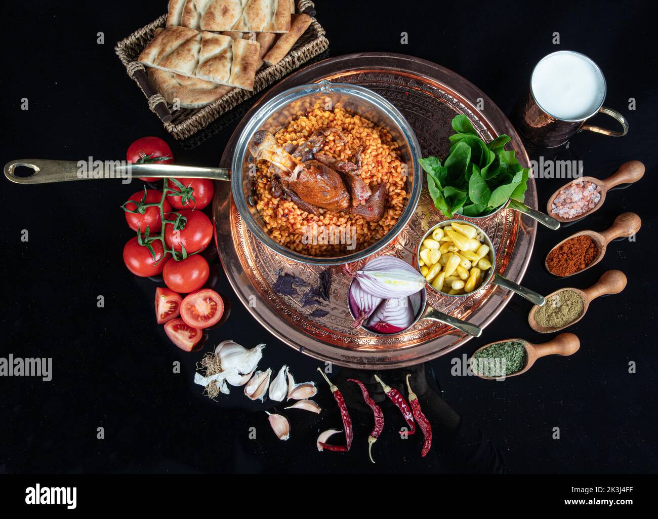 Traditional Turkish Food Lamb shank and rice. Slow cooked lamb shank