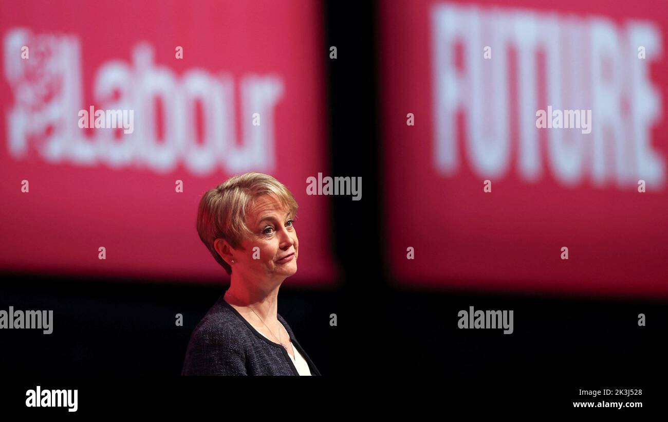 Shadow Home Secretary Yvette Cooper speaks at Britain's Labour Party annual conference in Liverpool, Britain, September 27, 2022. REUTERS/Phil Noble Stock Photo