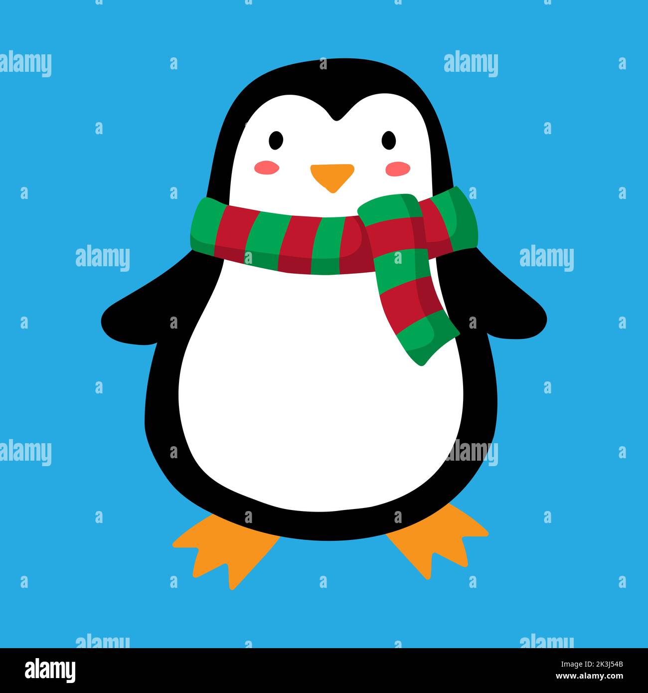 Cartoon penguin in a scarf. Penguin in a redgreen scarf. Children's