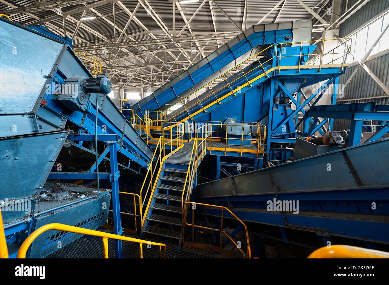 Conveyor belt transports sorted litter at recycling plant Stock Photo