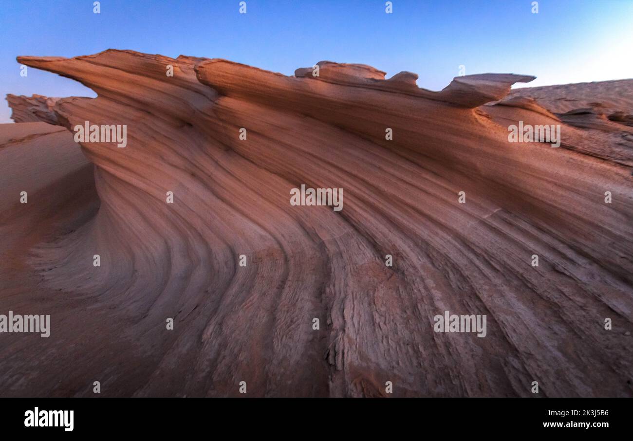 Fossil rocks or sand formations in a desert near Abu Dhabi, UAE Stock