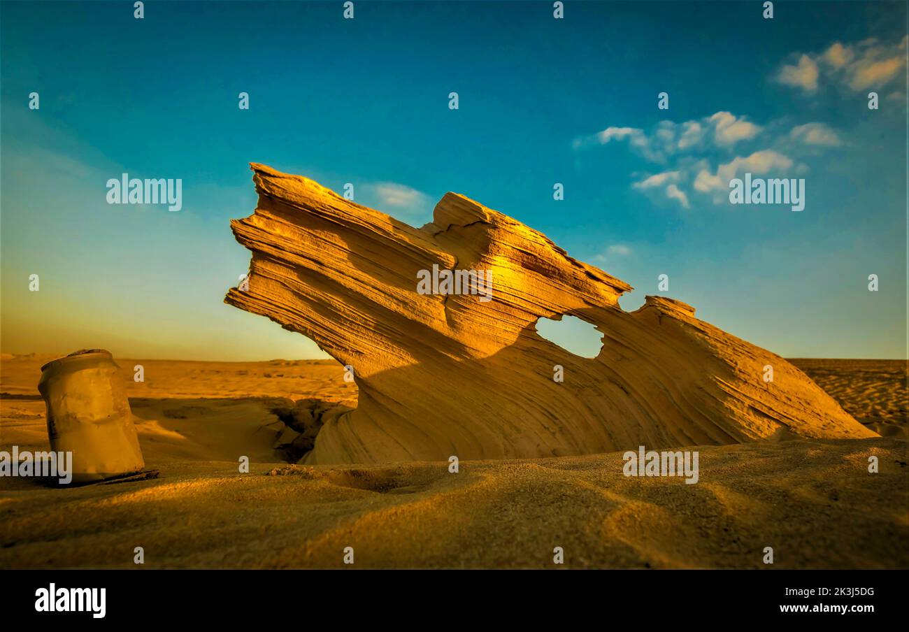 Fossil rocks or sand formations in a desert near Abu Dhabi, UAE Stock