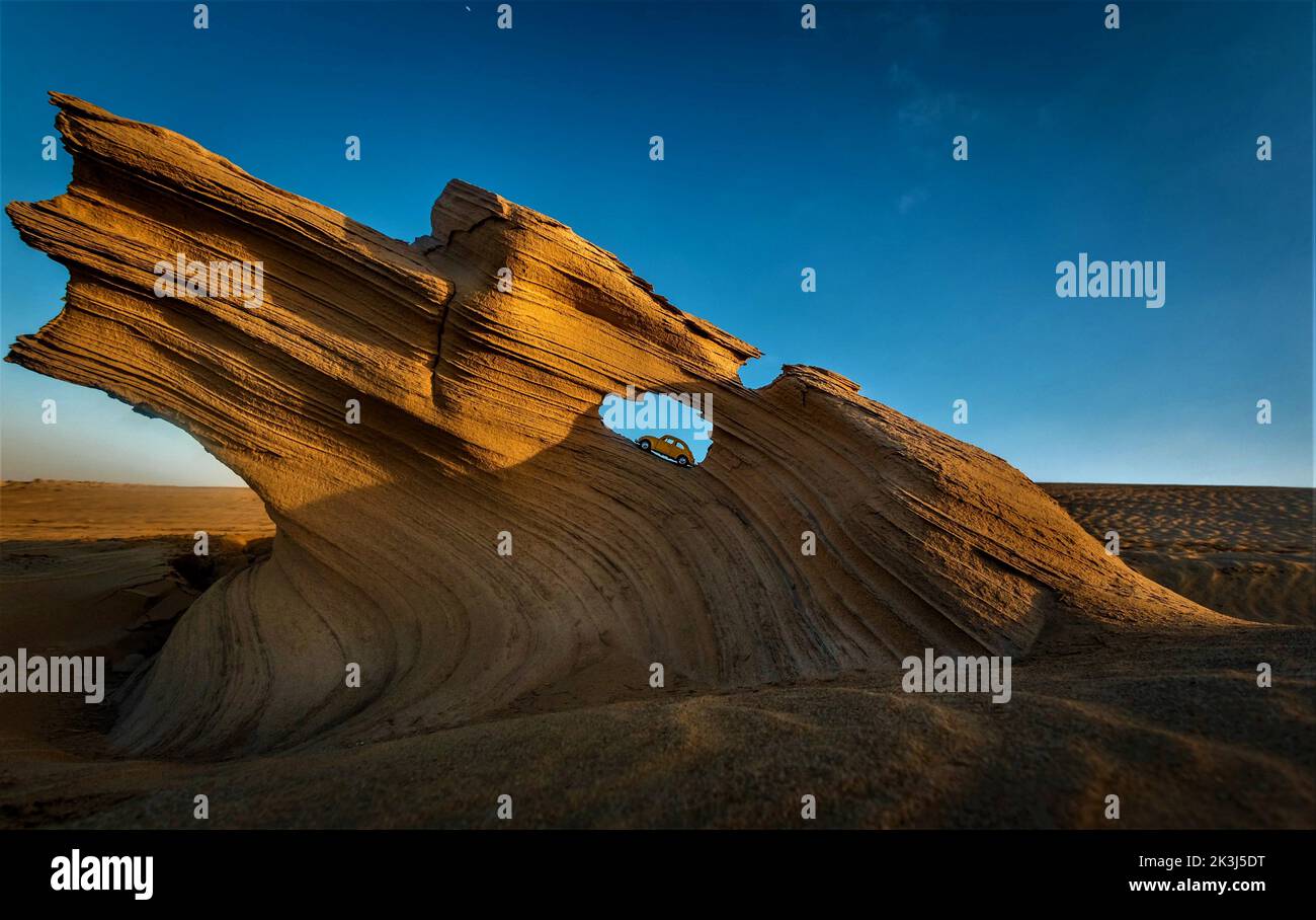 Fossil rocks or sand formations in a desert near Abu Dhabi, UAE Stock