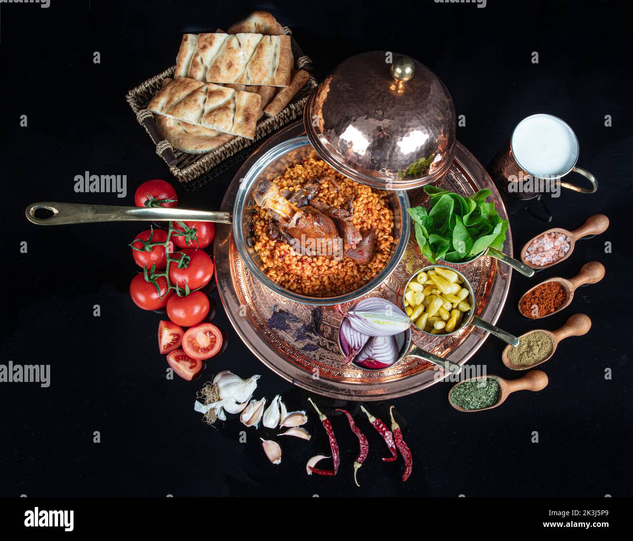 Traditional Turkish Food Lamb shank and rice. Slow cooked lamb shank