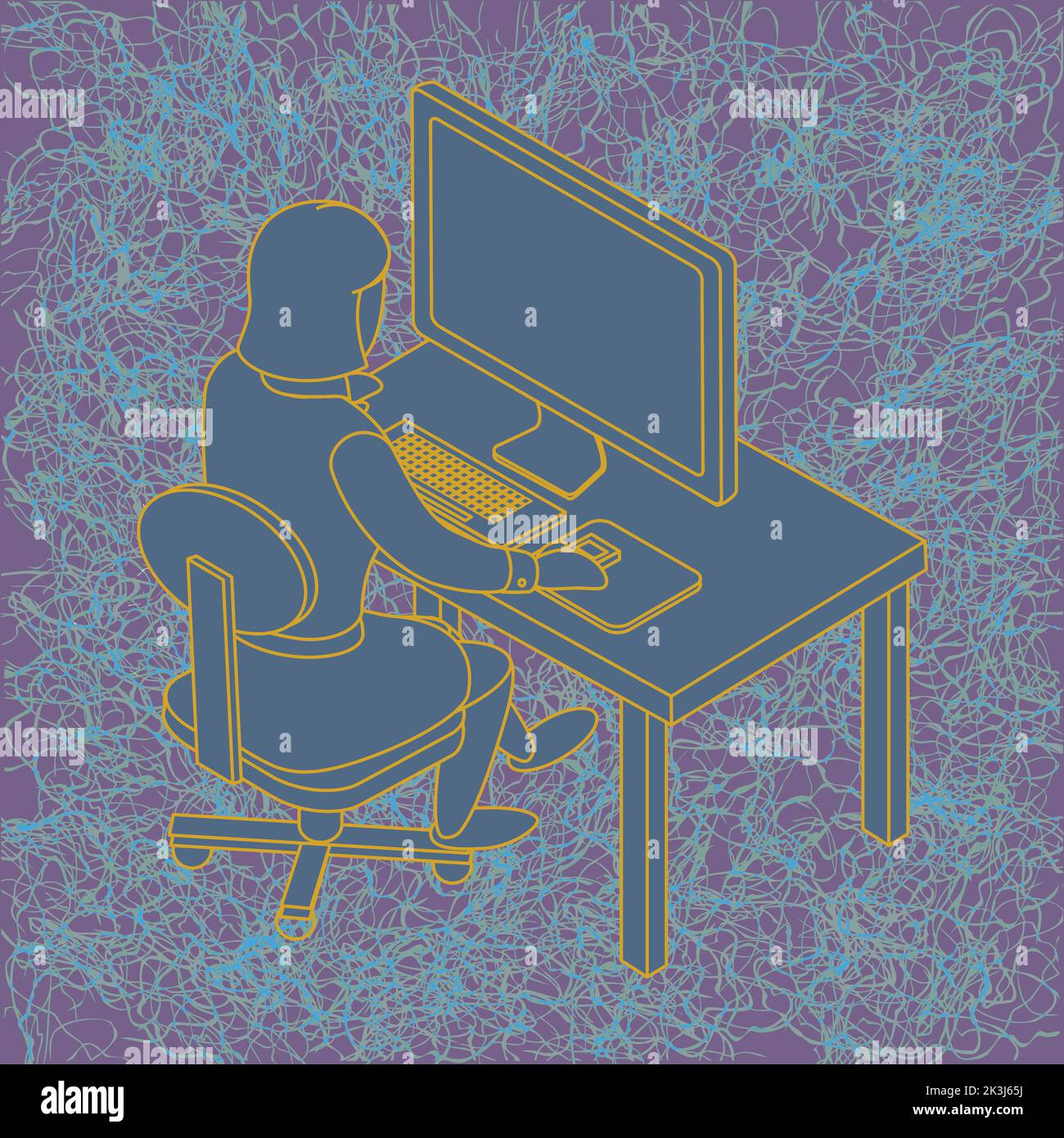 security or guard sitting working at computer Stock Vector