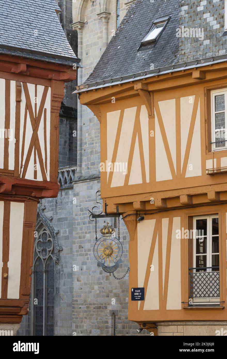 Traditional half timbered buildings Place Henri IV Vannes Morbihan Brittany France Stock Photo