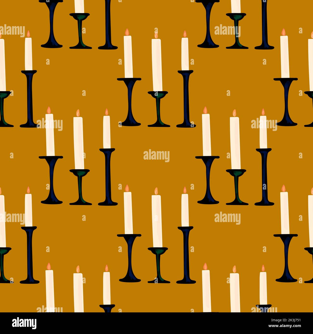 Seamless pattern with illustration a candles in a candlestick on a orange background Stock Vector