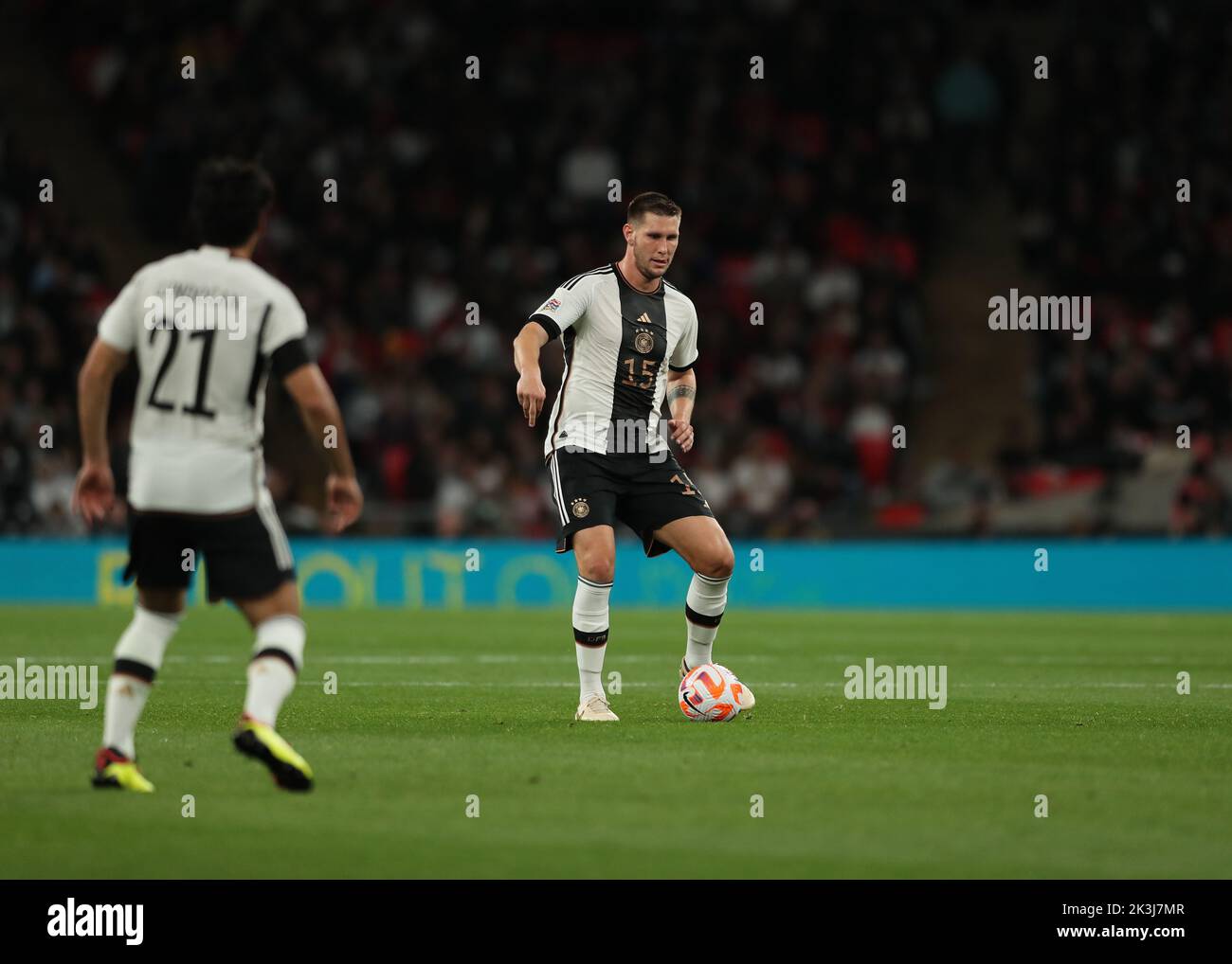London, UK. 26th September 2022; Wembley Stadium, London, England:  UEFA Nations League football, England versus Germany; Niklas Sule of Germany passing the ball into midfield Credit: Action Plus Sports Images/Alamy Live News Stock Photo