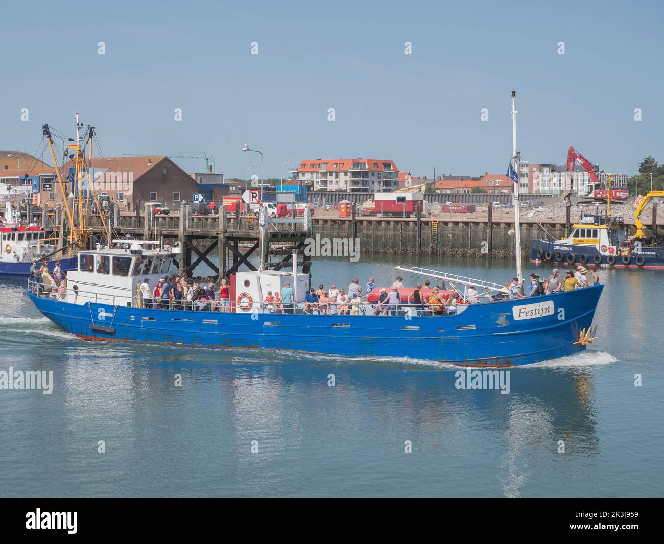 Breskens, Netherlands, July 18, 2022, De festijn, a converted mussel cutter now sails with tourists on the Western Scheldt Stock Photo