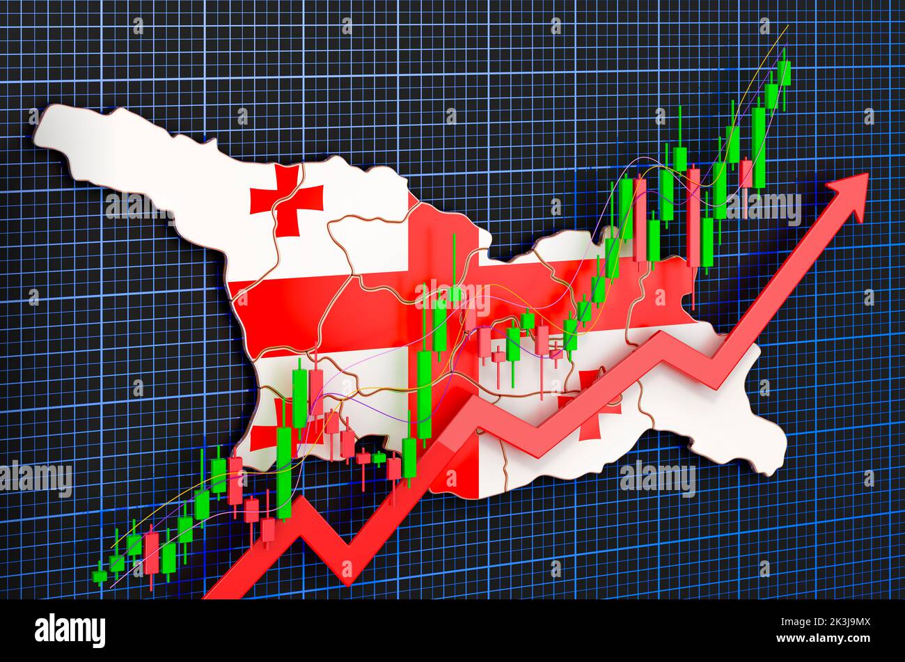 Economic growth in Georgia, uptrend market, concept. 3D rendering on blue dark background Stock Photo