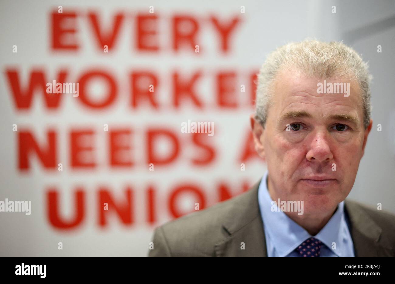 Mark Serwotka, General Secretary of the Public and Commercial Services Union (PCS) poses for a photograph during an interview with Reuters at Britain's Labour Party's annual conference in Liverpool, Britain, September 26, 2022. REUTERS/Phil Noble Stock Photo