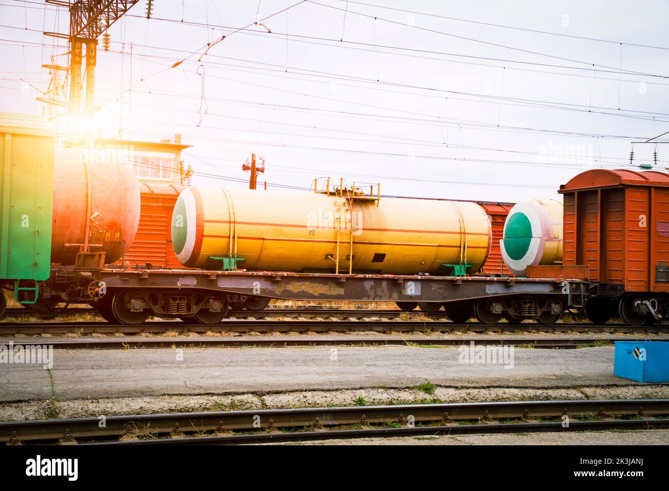 Train, tank with fuel and lubricants.Bright solar illumination Stock ...