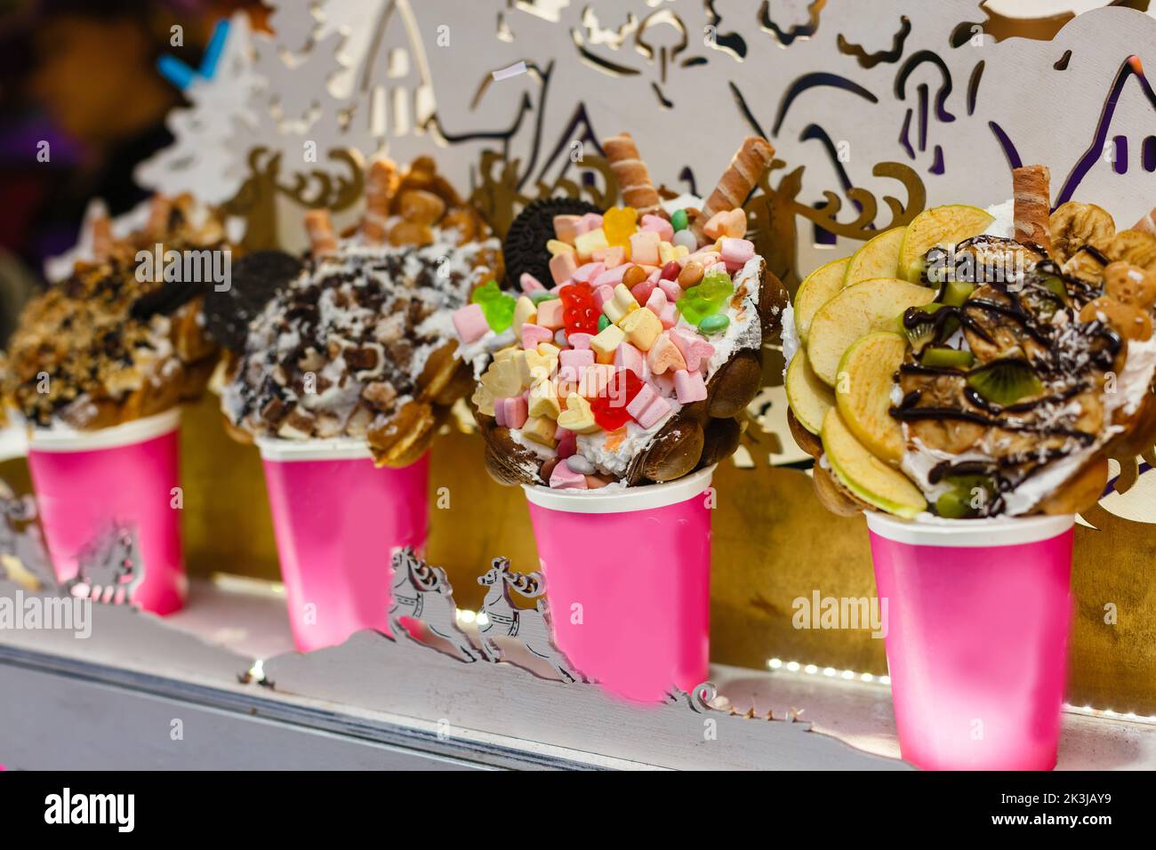 Bubble Waffle, street food cake cream Stock Photo Alamy