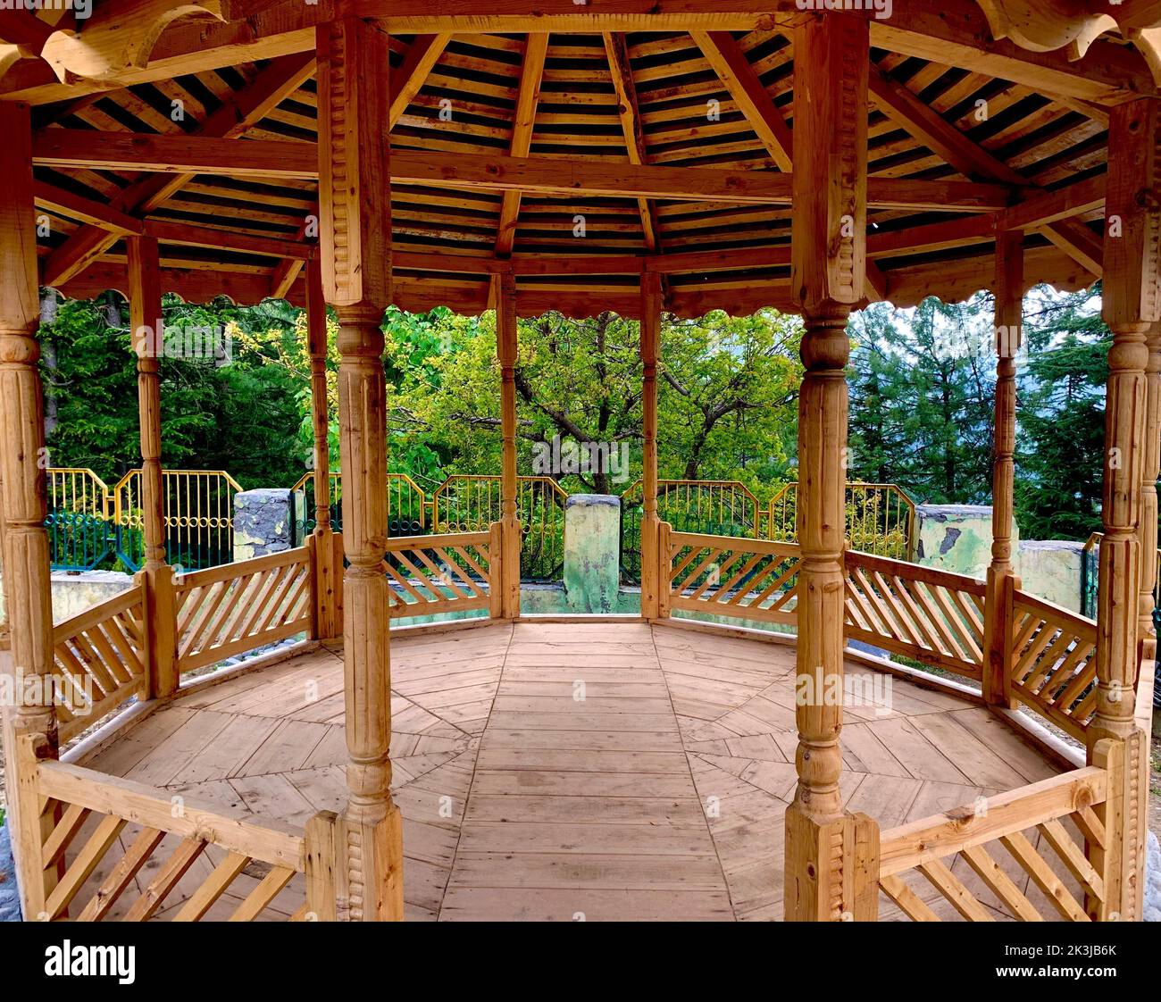 the interior of a wooden structured gazebo Stock Photo - Alamy